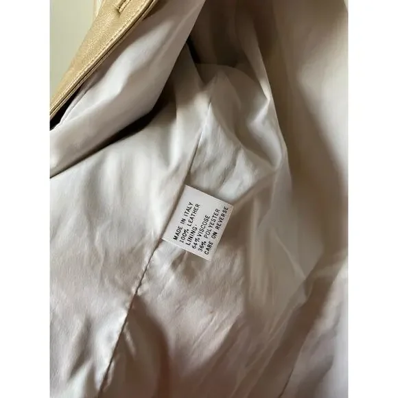 St. John Sport Button Up Gold Metallic 100% Italian Leather Jacket- Size Large